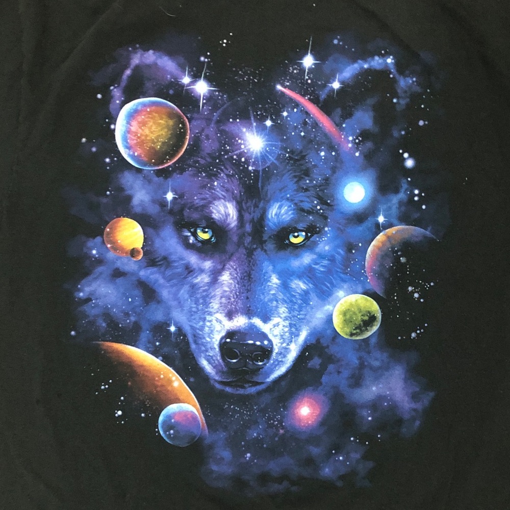 Men's Black Space Wolf Short Sleeve Tee - Picture 3 of 5